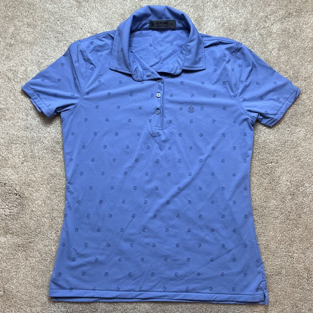 G/Fore Polo Shirt Womens Small Letter AOP Blue Performance Golf Stretch Preppy